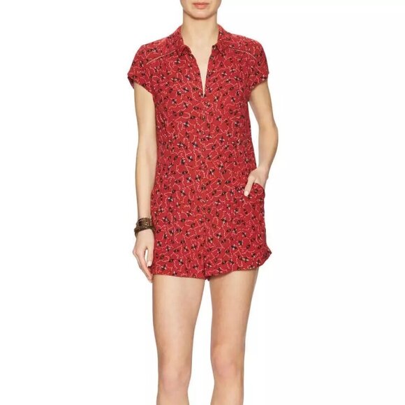 Free People Floral Romper S Red - Picture 1 of 10